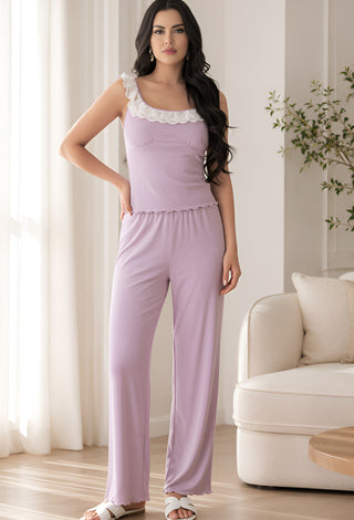 Soft Comfortable Egyptian Cotton Pajama Set with Lace - Femme 4062