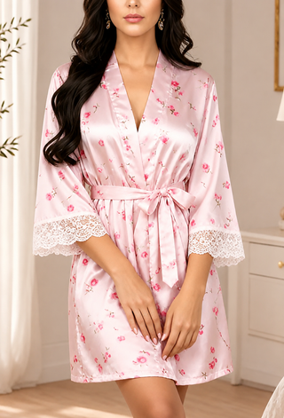 Floral Whisper Robe Women’s satin nightshirt - W703 | Mina Femme