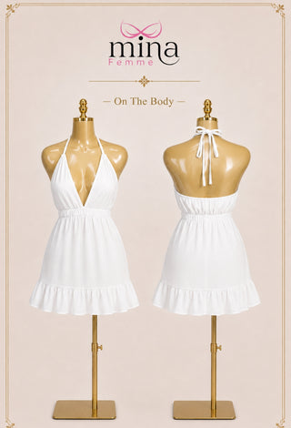 Women’s Linen Halter Neck Open Back Mini Dress - Z08