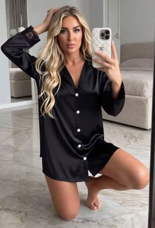Blush Satin Button-Up Night Shirt - W645