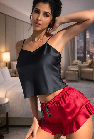 Black Top & Red Shorts Pajama Set - W051