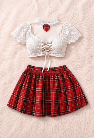 Sexy Plaid Skirt Lace Lingerie Set – 3 Pieces - Joly 2271 | Mina Femme