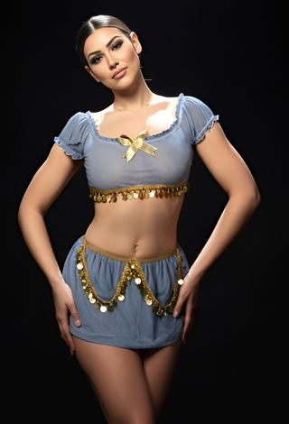 Elegant Coin Sky Blue Tulle Belly Dance Costume - Tatee t031