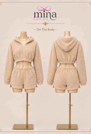 Women’s Polar Fleece Hooded Pajama Set with Shorts |Mina Femme