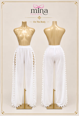 Ibiza Breeze Linen Split-Leg Swim Cover-Up Pants – Pants Only - Z06