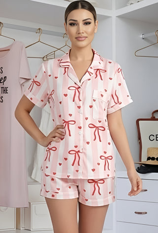 Striped Satin Pajama Set Pink & White - W672