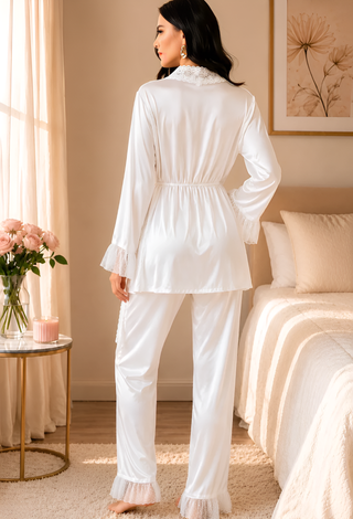Luxury Bridal Satin 3 Piece Pajama Set - W611