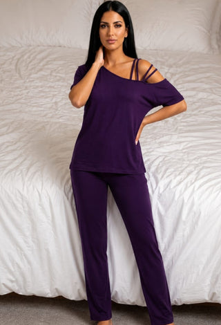 Soft Casual Purple Egyptian Cotton Pajama Set - Femme 4063