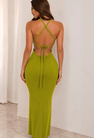 Ribbed Halter Maxi Lounge Dress - Simple 5120