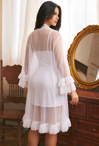 Ivory Romance Butter Lingerie & Sheer Tulle Robe Set - JOLY 2277