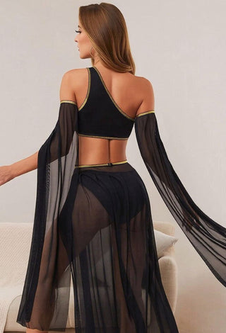 Elegant Sheer Black Tulle Belly Dance Costume - Tatee t030