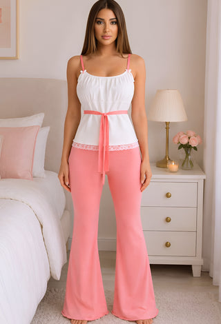 Blush Harmony – Egyptian Cotton Pajama Set with Lace - Femme 4081