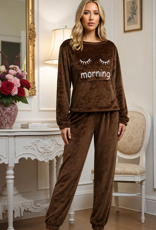 Women’s Cozy Polar Fleece Pajama Set with Long Pants - Snow 3859