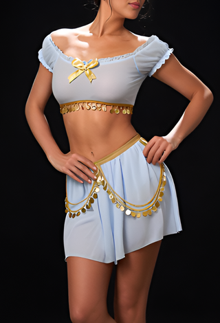 Elegant Coin Sky Blue Tulle Belly Dance Costume - Tatee t031