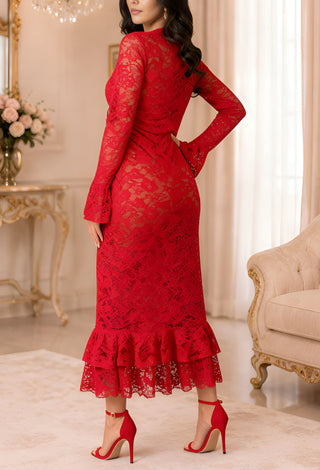 Scarlet Elegance Lace Maxi Nightdress - R527