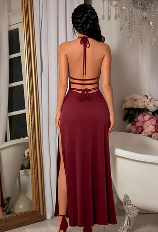 Luxury Burgundy Butter Evening Home Dress - JOLY 2356
