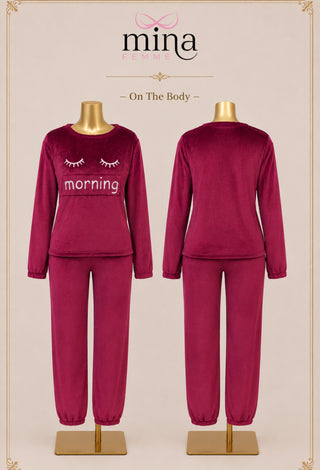 Women’s Cozy Polar Fleece Pajama Set with Long Pants - Snow 3859