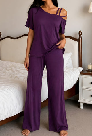 Soft Casual Purple Egyptian Cotton Pajama Set - Femme 4063
