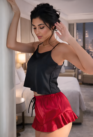 Black Top & Red Shorts Pajama Set - W051