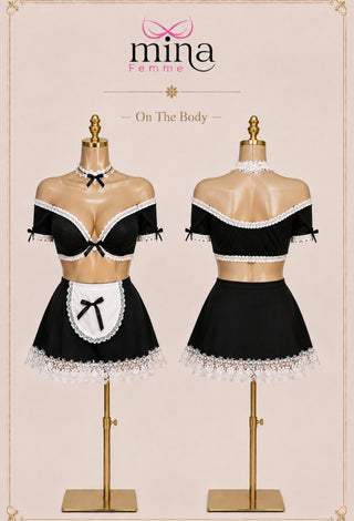 Maid Costume Lingerie Set in Butter Fabric with Lace – Unpadded - JOLY 2394