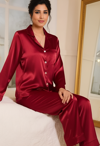Scarlet Luxe Satin Pajama Set - Luxury Women's Satin Sleepwear W705