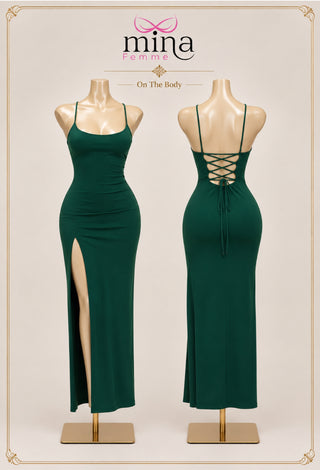Emerald Muse Lace-Up Back Butter Maxi Dress - JOLY 2330
