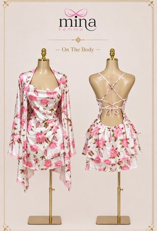 Floral Satin Lingerie Set with Matching Robe – Unpadded - W601
