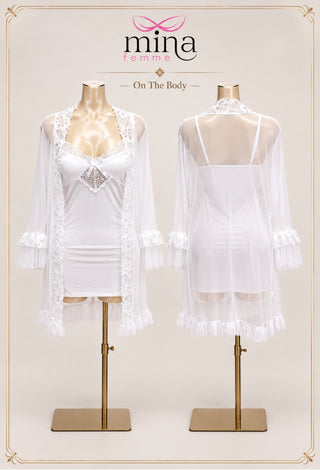Ivory Romance Butter Lingerie & Sheer Tulle Robe Set - JOLY 2277