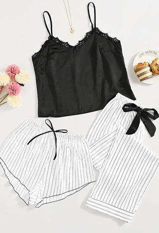 Monarch Noir 3-Piece Satin Pajama Set – Luxury Women's Satin Sleepwea - W020