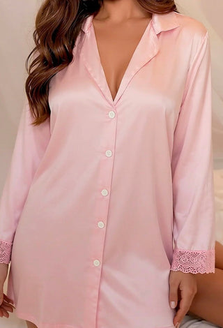 Blush Satin Button-Up Night Shirt - W645