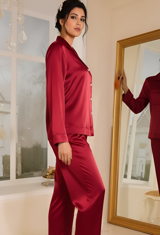 Scarlet Luxe Satin Pajama Set - Luxury Women's Satin Sleepwear W705