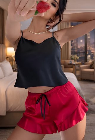Black Top & Red Shorts Pajama Set - W051