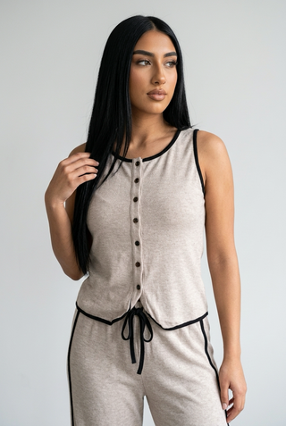 Soft Sleeveless Egyptian Cotton Pajama Set - Femme 4048