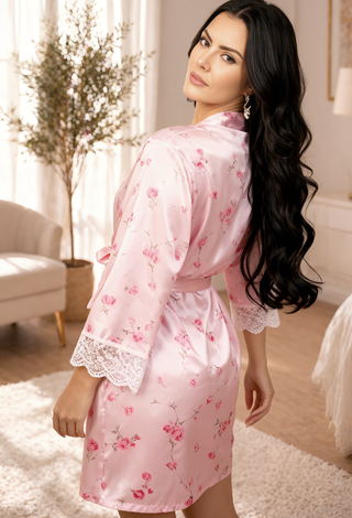 Floral Whisper Robe Women’s satin nightshirt - W703 | Mina Femme