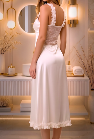 Elegant White Lace Long Nightdress for Women - W464 | Mina Femme