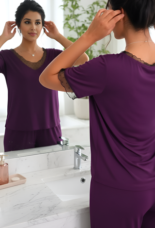 Plum Egyptian Cotton Pajama Set | Mina Femme Comfort Collection - Femme 3056