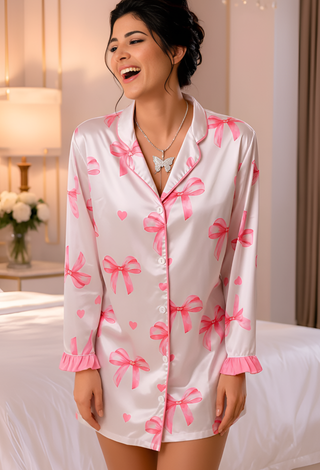 Pink Bow Satin Sleep Shirt - W532