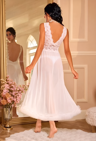 Elegant Lace & Tulle Long Lingerie Dress - R396