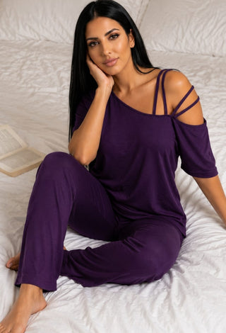 Soft Casual Purple Egyptian Cotton Pajama Set - Femme 4063