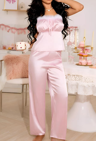 Blush Feather Satin Pajama Set - W622