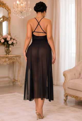 Midnight Allure Sheer Lace Nightgown Set - R488