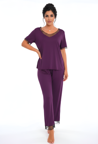 Plum Egyptian Cotton Pajama Set | Mina Femme Comfort Collection - Femme 3056