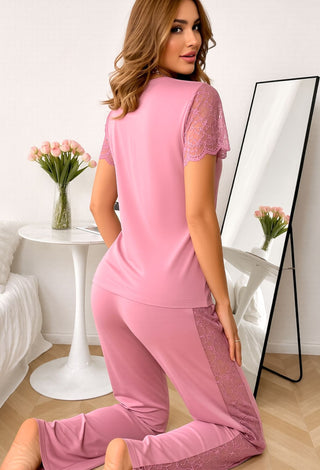 Rosabelle Egyptian Cotton Lace Pajama Set – Soft Women's Loungewear - Femme 3022