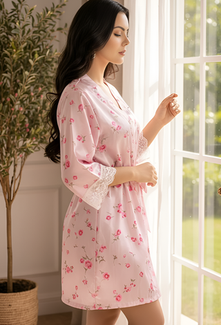 Floral Whisper Robe Women’s satin nightshirt - W703 | Mina Femme