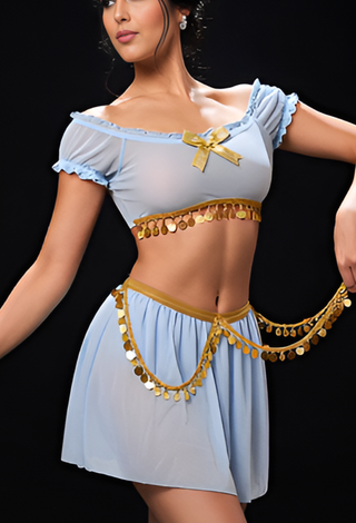 Elegant Coin Sky Blue Tulle Belly Dance Costume - Tatee t031