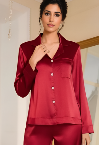 Scarlet Luxe Satin Pajama Set - Luxury Women's Satin Sleepwear W705