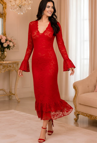 Scarlet Elegance Lace Maxi Nightdress - R527