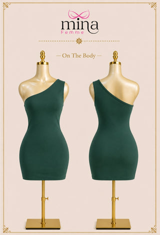Emerald Muse One Shoulder Butter Fabric Mini Dress - Joly 2170