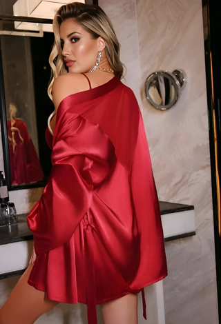 Ruby Satin Babydoll & Robe Set - W594  | Mina Femme