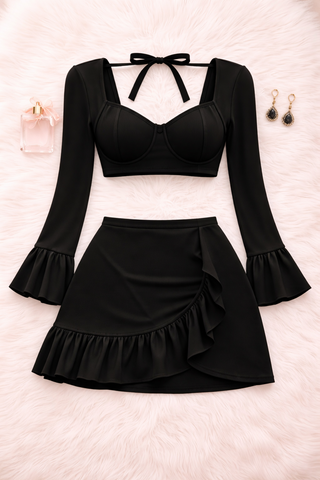 Lingerie set with bell sleeves and ruffled skirt - R409 | Mina Femme